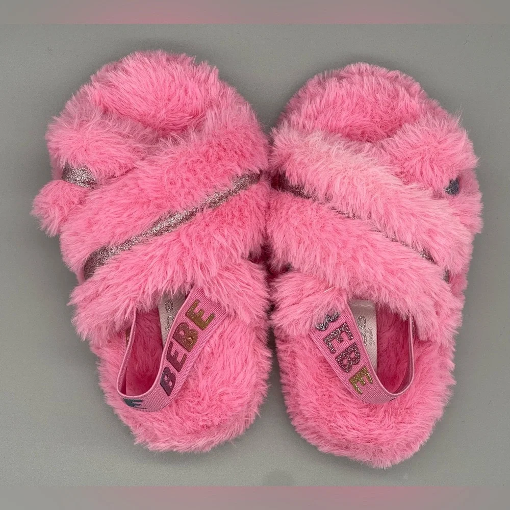 Bebe Girls Pink Faux Fur Slippers Size 9/10 Runs Small NEW Without Tags